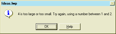 [Message box stating '4 is too large or too small. Try again, using a number between 1 and 2.']