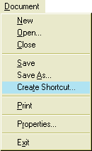 [File menu with ’Create shortcut’ item]
